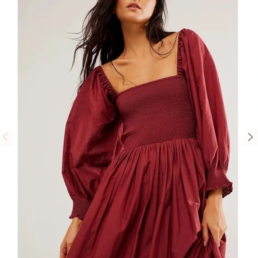 FREE PEOPLE Burgundy Long Sleeve Dress